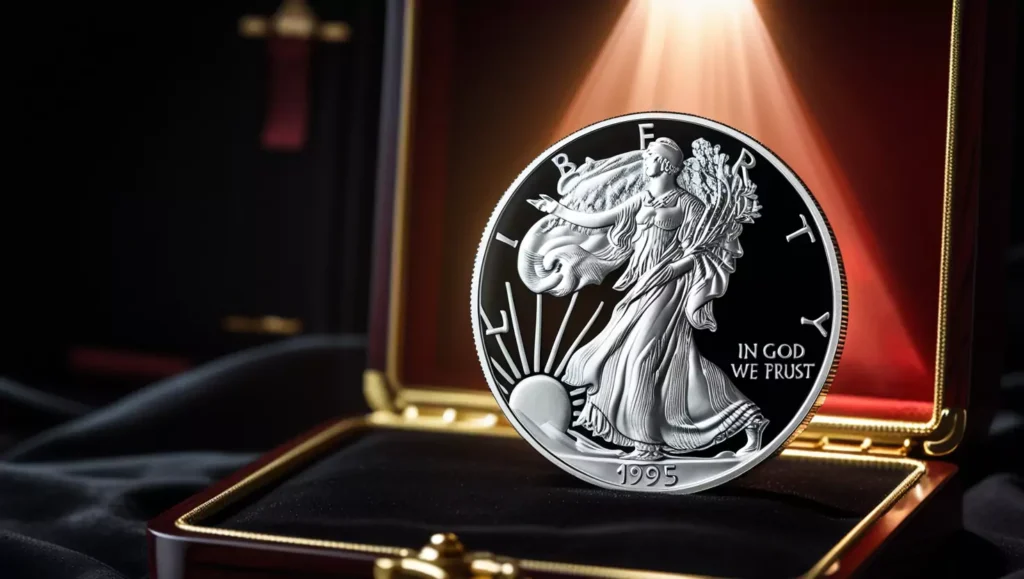 1995-W Silver Eagle coin in collector’s case